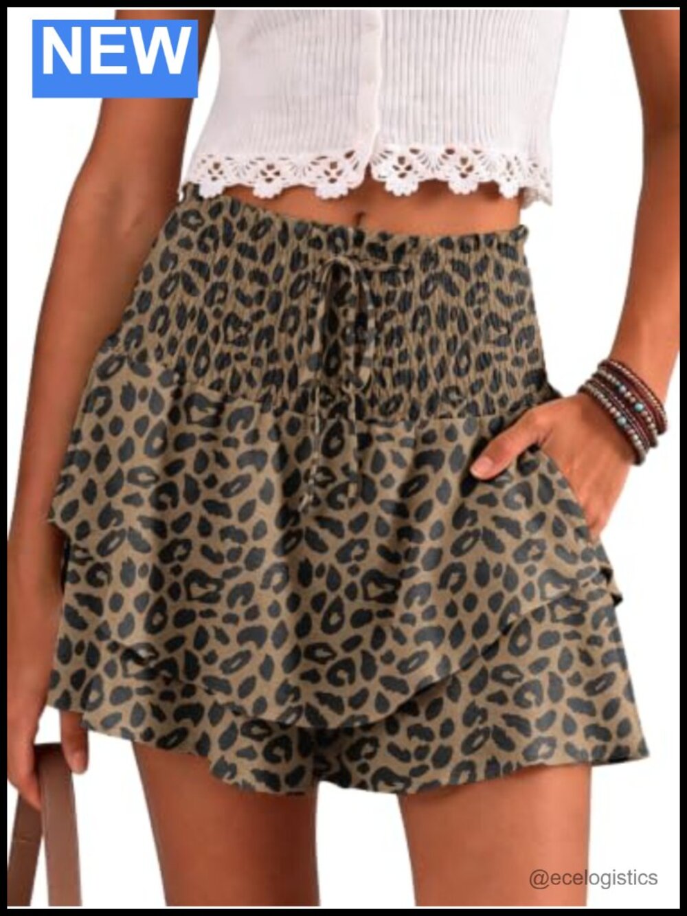 Flowy Ruffle Skort for Women Smocked Waist with Pockets Athletic Skirt